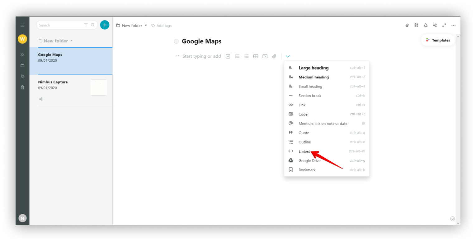 Adding Embedded Google Maps to Nimbus Note